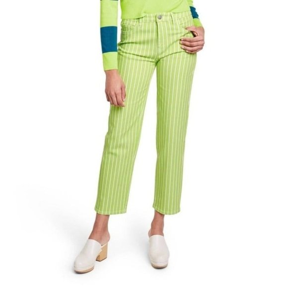 Victor Glemaud Size 6 Lime Green Pinstripe Straight Leg Jeans Denim Target New - Picture 3 of 11